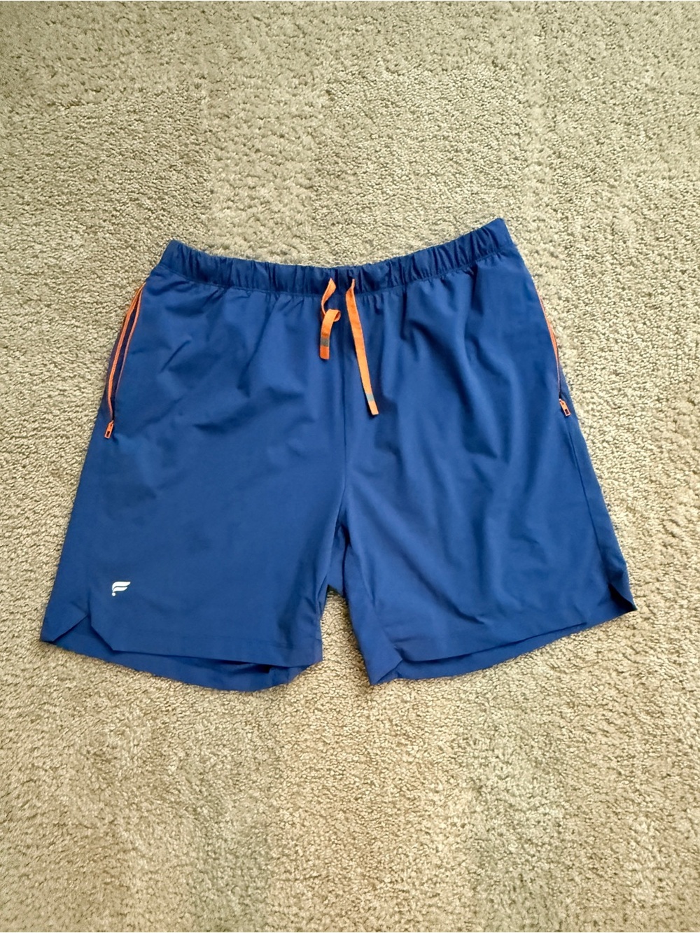 Fabletics Men's Royal Blue Athletic Shorts with Orange Accents
